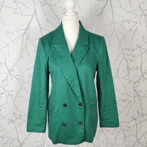 Banana Republic Kelly Green Linen Cotton Double Breasted Blazer
